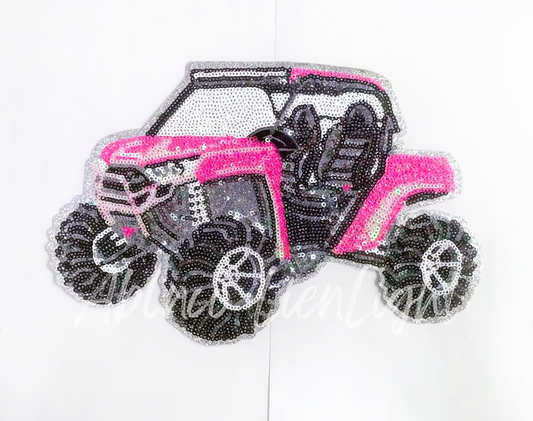 Pink Side-by-Side SXS Off Road Racing Sequin Patch - Large
