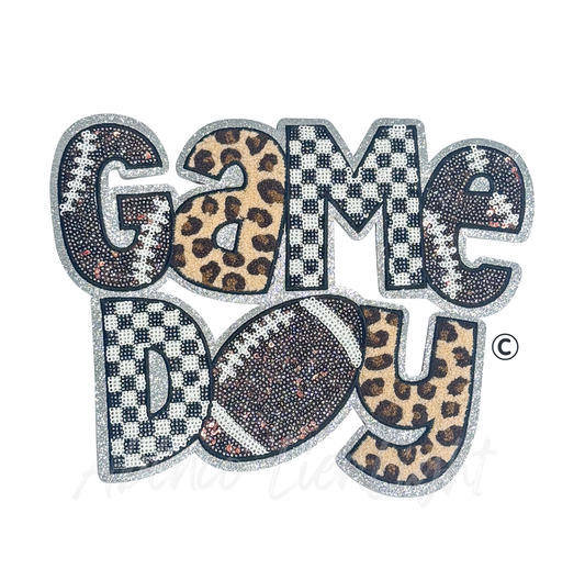 Football Game Day Checkered Cheetah Sequins Patch - Large