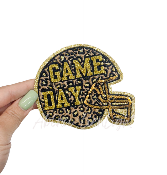 Gold Game Day Cheetah Football Helmet Glitter Sequin Patch