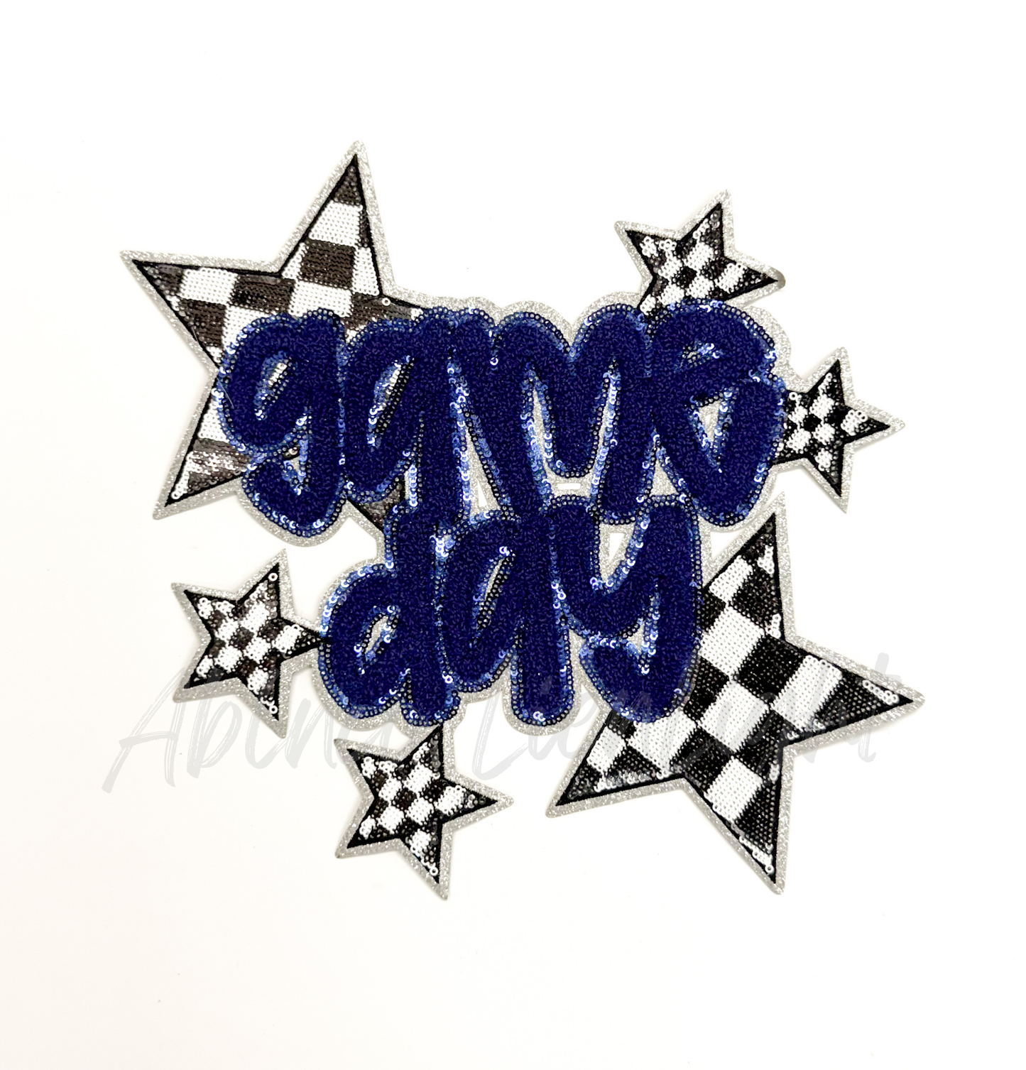 Navy Game Day Checkered Star Sequins Chenille Patch