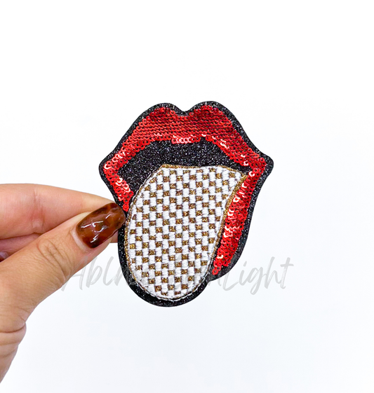 Checkered Tongue Retro Western Sequin Patch