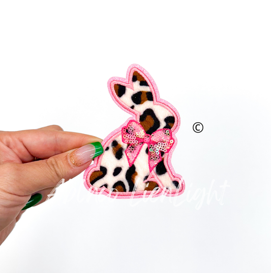 Show Bunny Rabbit Fuzzy Cheetah Print Sequin Patch - Small