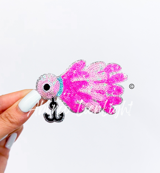 Preppy Pink Glitter Fishing Minnow ©️ Bait Lure Sequin Patch