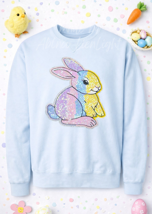 Pastel Ombre Bunny Easter Sequin Patch Sweatshirt