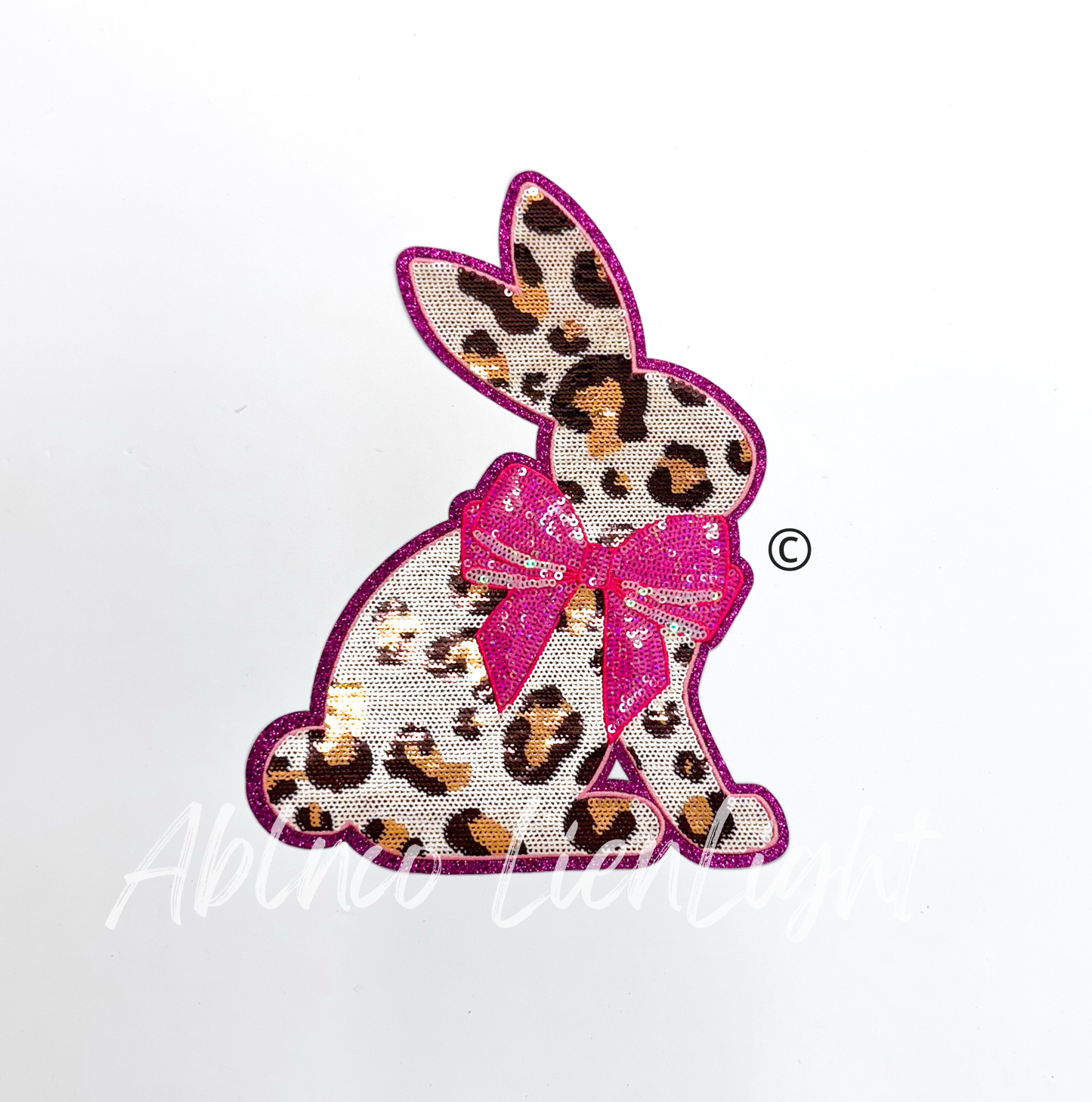 Show Bunny Rabit Cheetah Print Bow Sequin Patch - Large