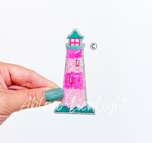 Preppy Pink Light House ©️ Sea Fishing Sequin Patch