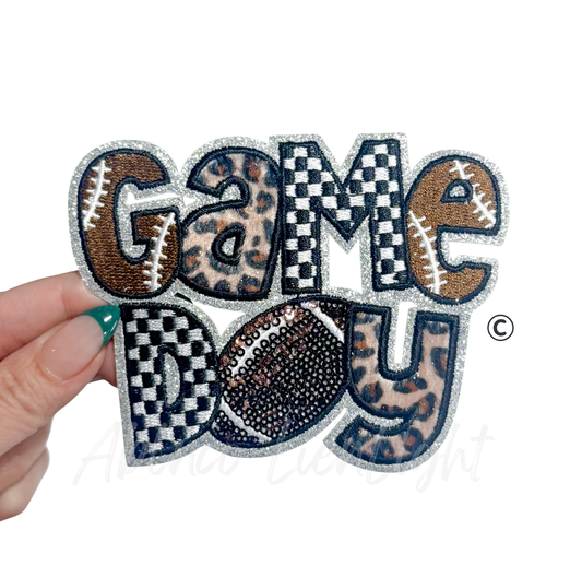 Football Game Day Checkered Cheetah Sequins Patch - Small