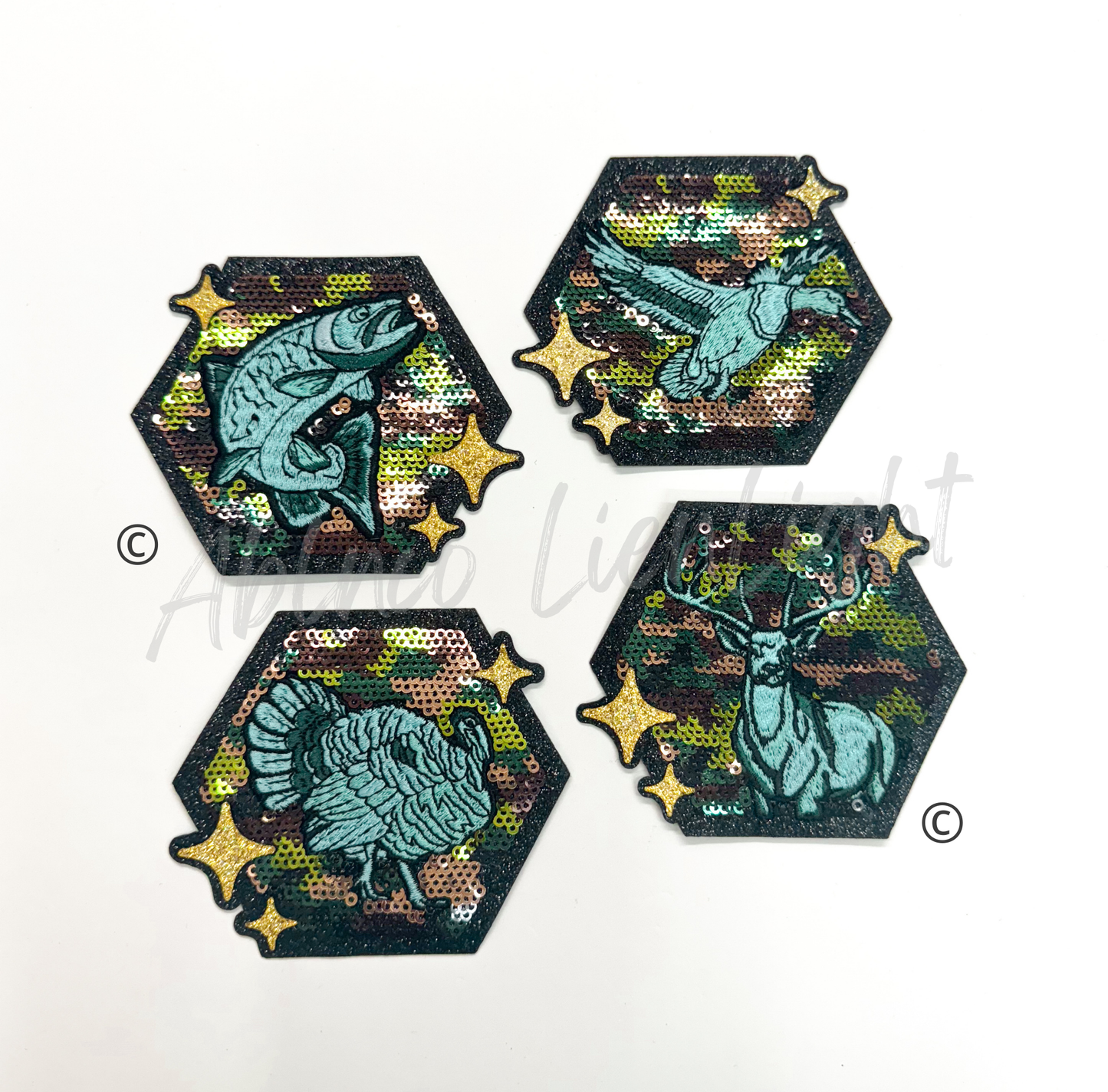 Camo Turquoise Turkey Hunting Sequin Patch