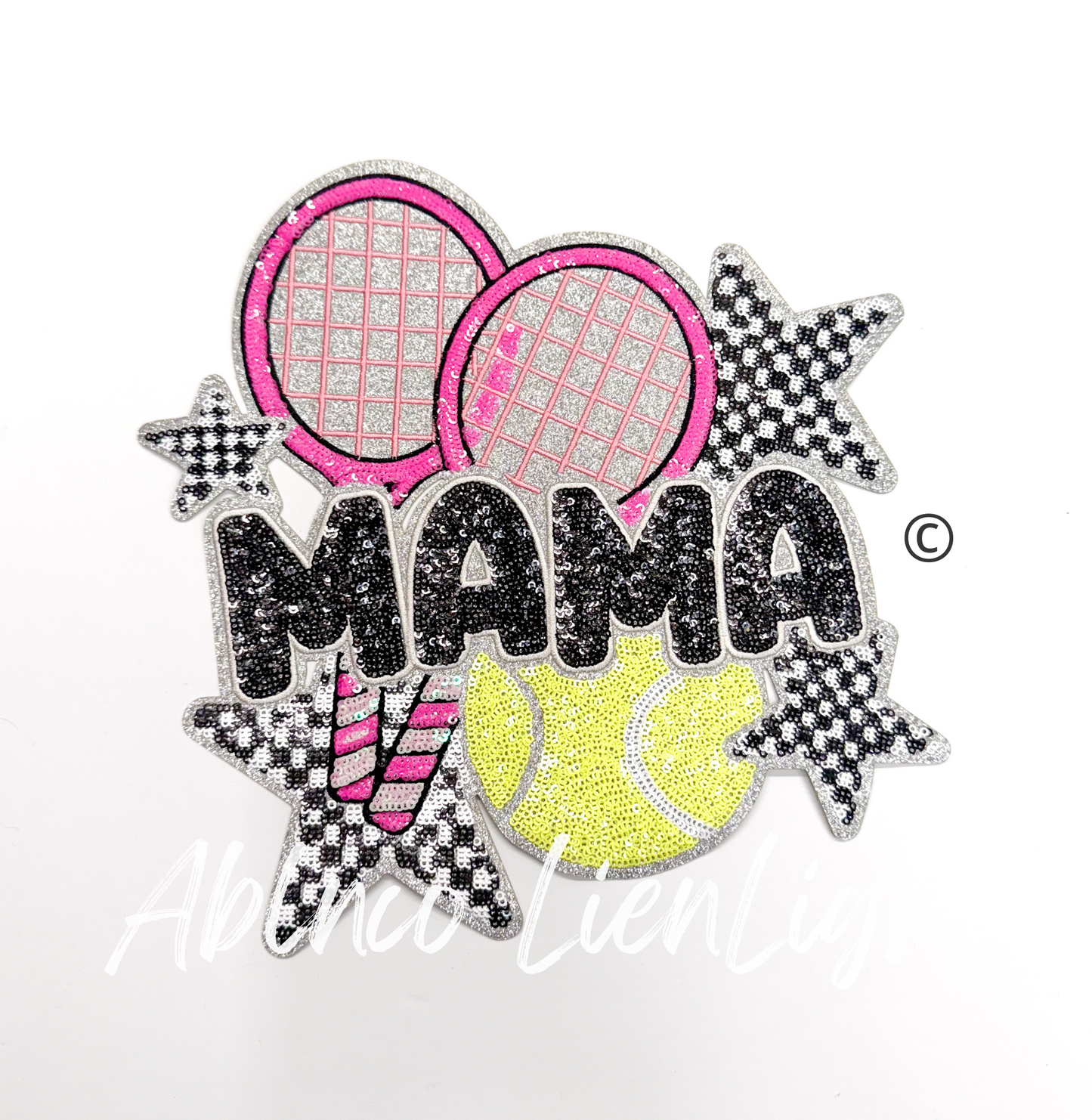 Tennis Mama Checkered Star Sequins Patch - Large