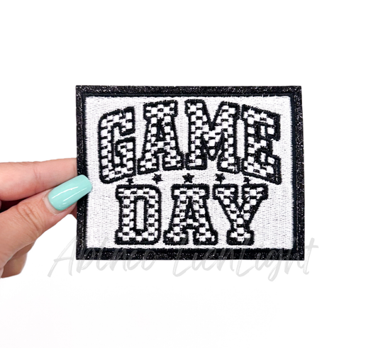 Black Checkered Game Day Glitter Embroidery Patch