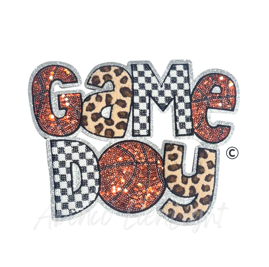 Basketball Game Day Checkered Cheetah Sequins Patch - Large