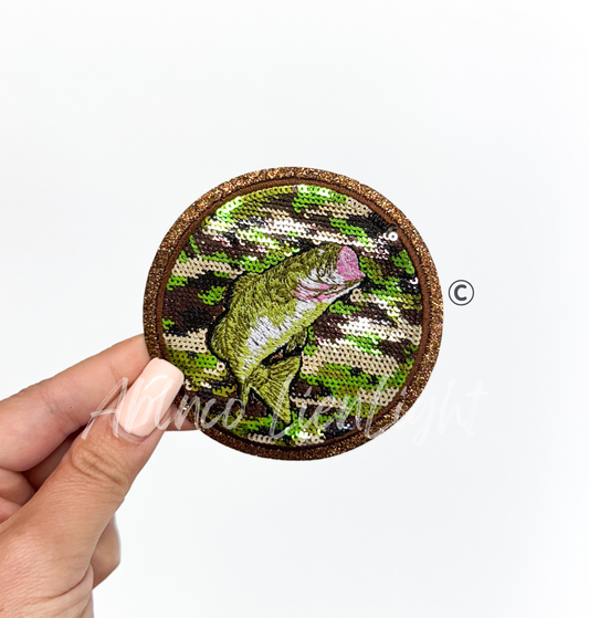 Bass Fish Hunting Camo Sequin Patch