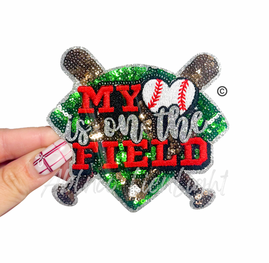 My Baseball Heart is on the Field Sequin Patch - Small