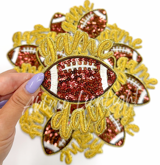Gold Game Day Football STICKER Adhesive Sequin Embroidery Patch