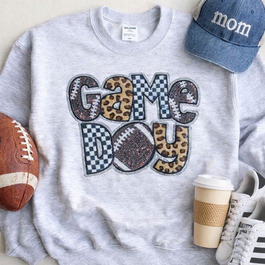 Cheetah Checkered Football Game Day Sequin Sweatshirt