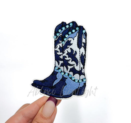 Blue Rhinestone Cowgirl Boot Patch
