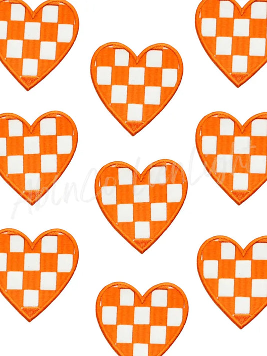 Orange Checkered Heart Embroidery Patch