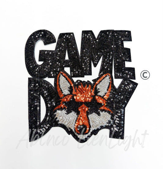 Black Fox Game Day Mascot Sequins Patch - Large