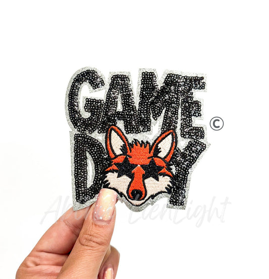 Black Fox Mascot Game Day Sequin Patch - Small