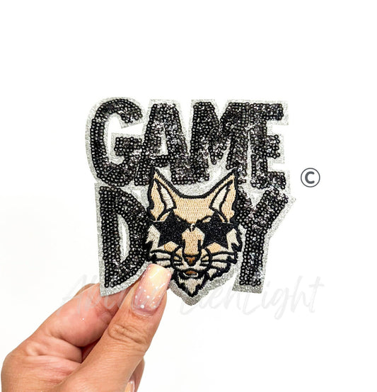 Black Bobcat Mascot Game Day Sequin Patch - Small