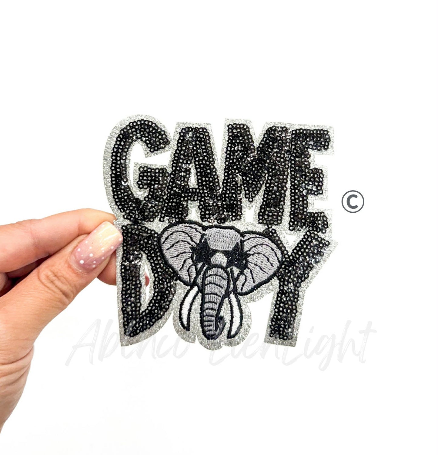 Black Elephant Mascot Game Day Sequin Patch - Small