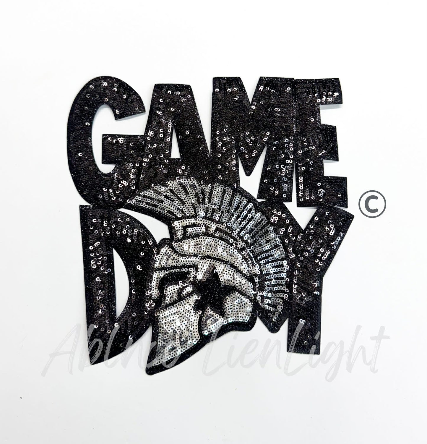 Black Trojan Spartan Game Day Mascot Sequins Patch - Large