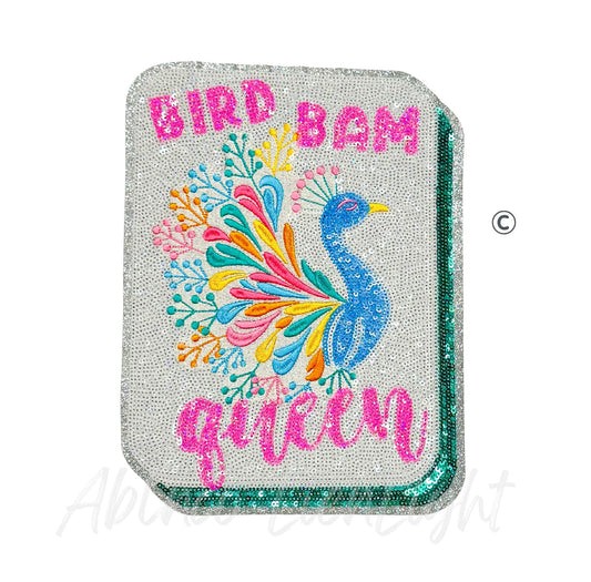 Bird Bam Queen Peacock Tile Mahjong Sequin Patch - Large