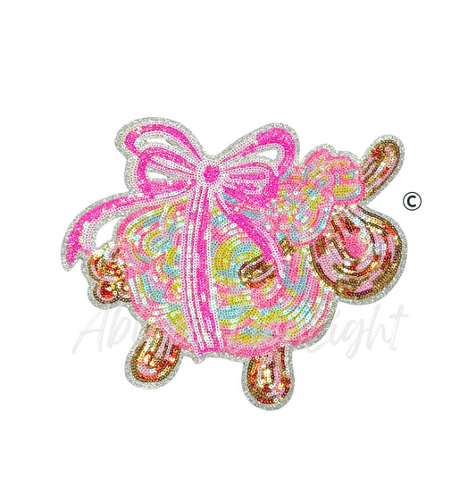 Pink Bow Ombre Colorful Sheep Easter Sequin Patch - Large