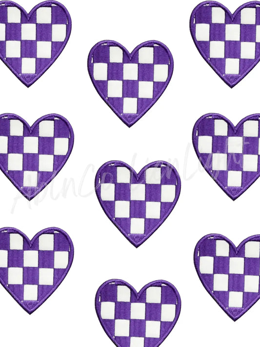 Purple Checkered Heart Embroidery Patch
