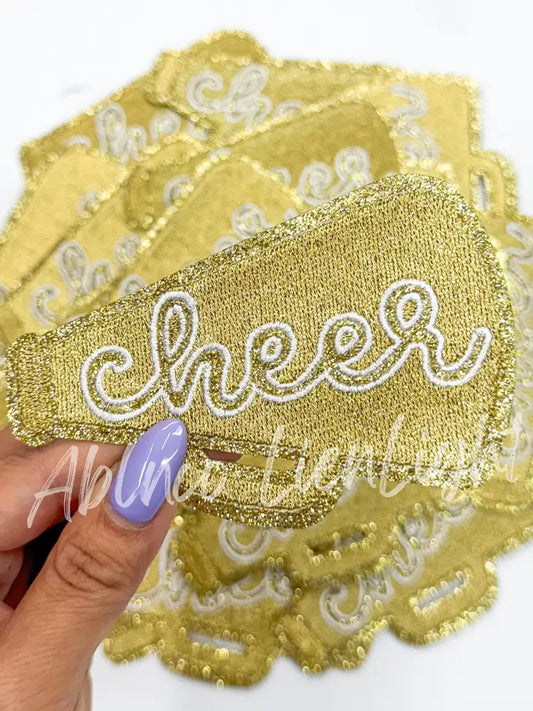 Gold Cheer Megaphone Silver Embroidery Patch