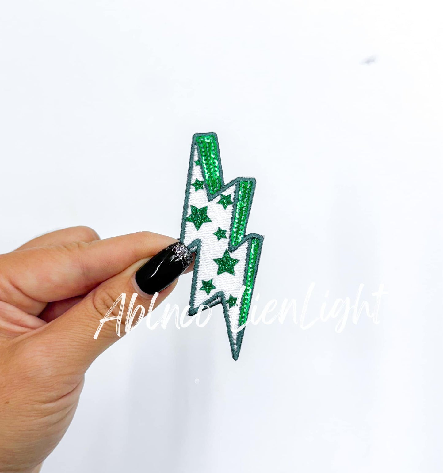 Green Star Bolt Embroidery Sequin Patch